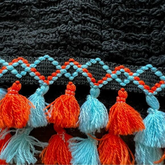 Adora Crocheted Black Tank Top with Pom Pom Fringes Size - Picture 9 of 9